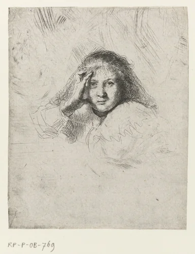 Three heads of women, one lightly etched by Rembrandt van Rijn, print, 1637