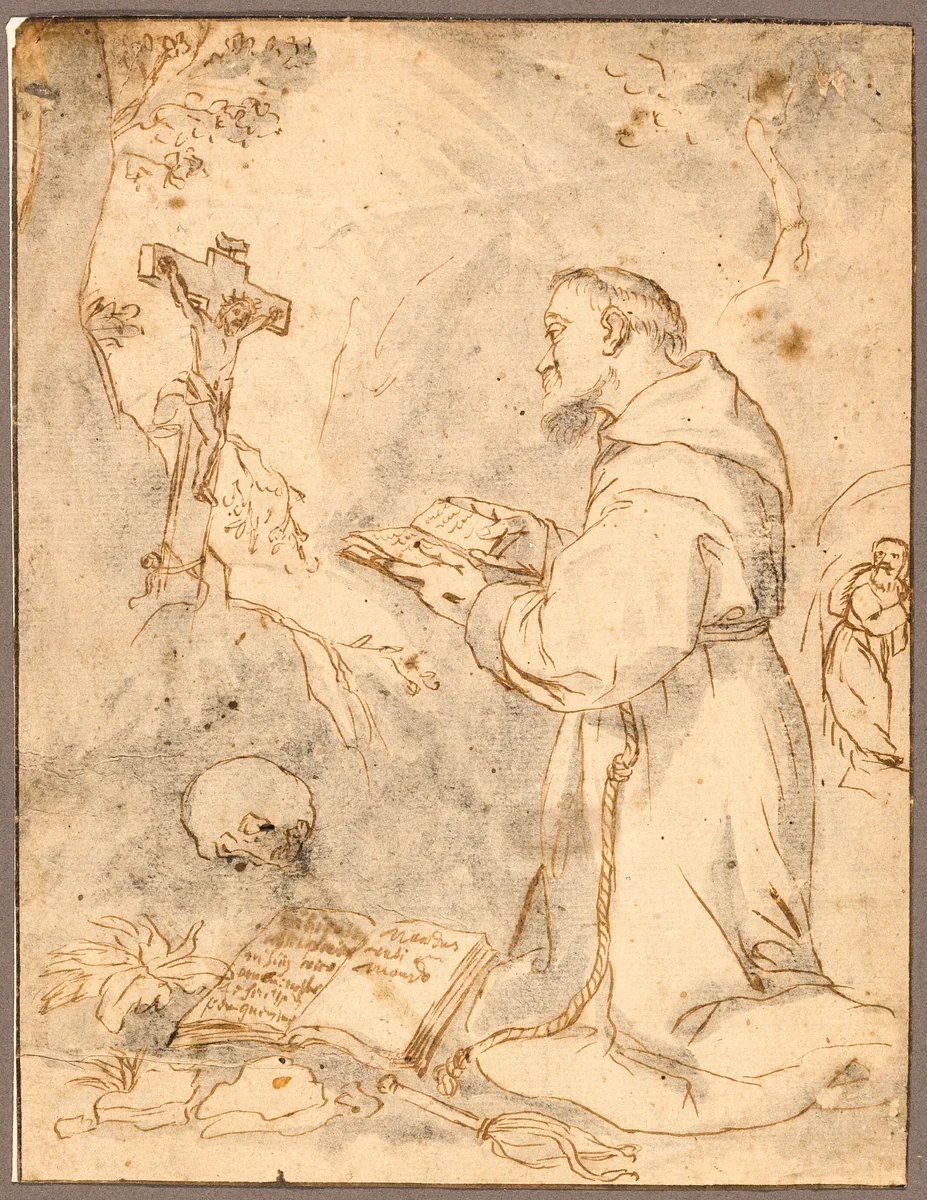 Saint Francis Praying by Bartolomé Estéban Murillo, drawing, 1638-1682