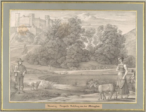 Sieben Gegenden aus Salzburg und Berchtesgaden Geordnet nach den sieben Tagen der Woche, verbunden durch zwey allegorische Blätter (Seven Places in Salzburg and Berchtesgaden, Arranged According to the Seven Days of the Week) by Ferdinand Olivier, print, 1823