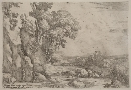 Landscape with Resting Herdsmen by Ercole Bazicaluva, print, 1638