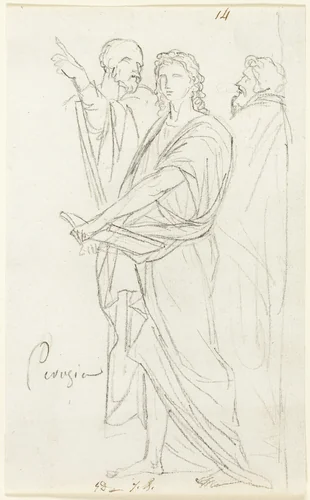 Sketch of Three Classical Figures by Jacques-Louis David, drawing, 1810