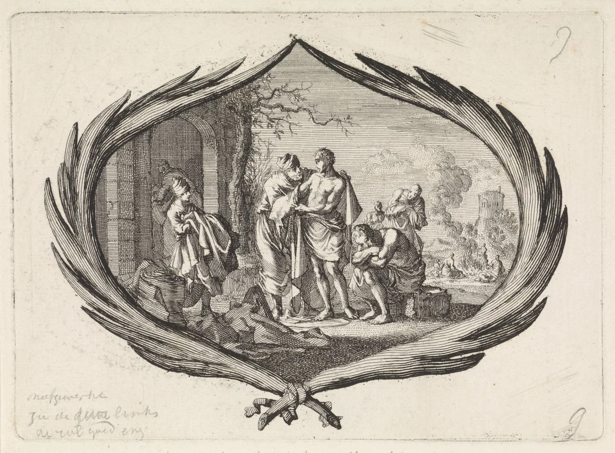 Naakten kleden by Jan Luyken, print, 1700
