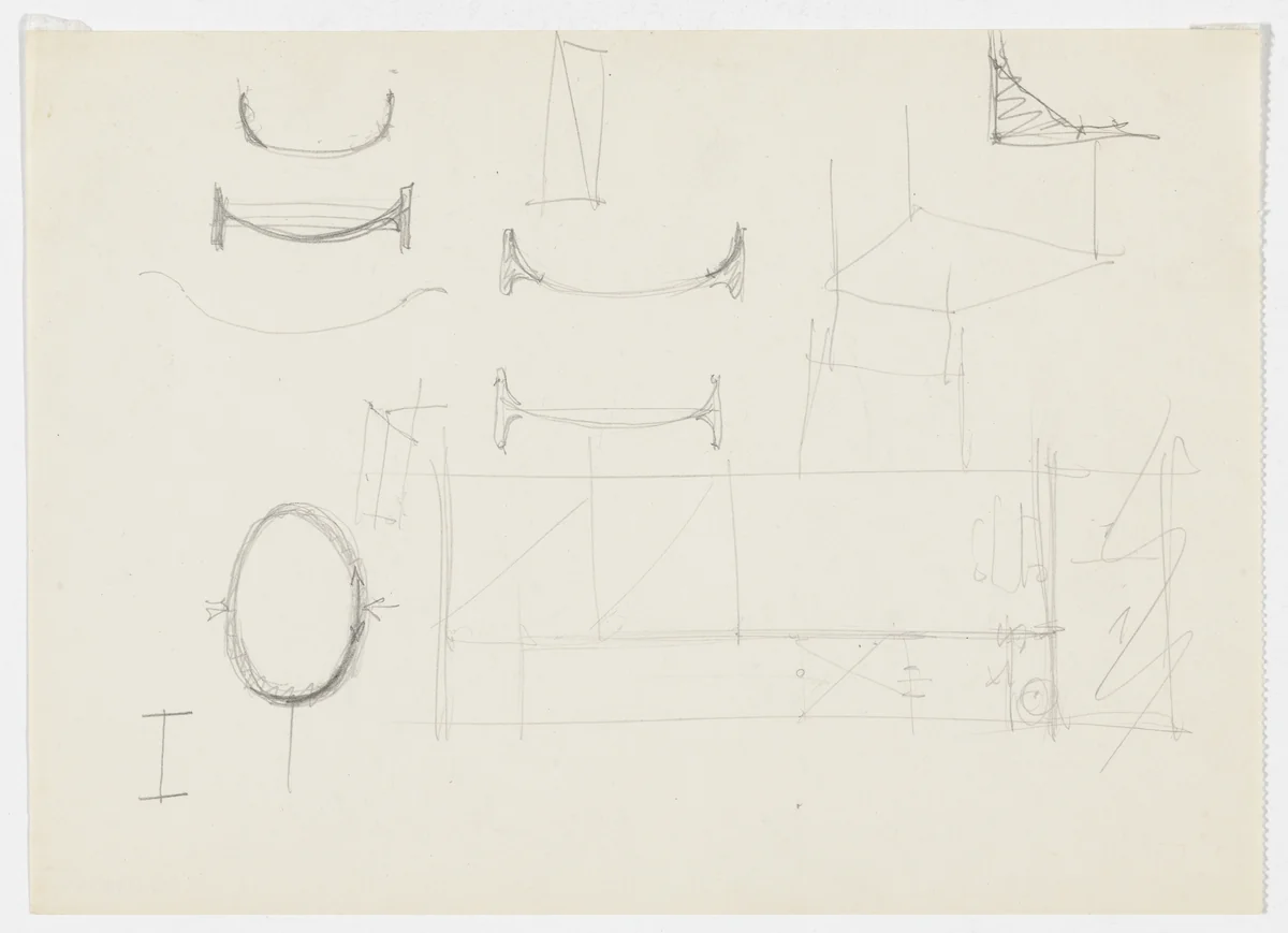 Chairs and unidentified floor plan (Plan and elevation sketches) by Ludwig Mies van der Rohe, mies van der rohe archive, 1926