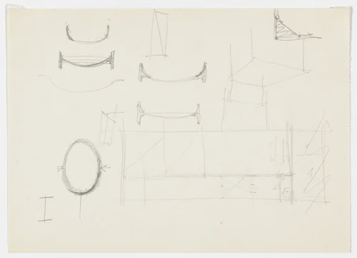 Chairs and unidentified floor plan (Plan and elevation sketches) by Ludwig Mies van der Rohe, mies van der rohe archive, 1926