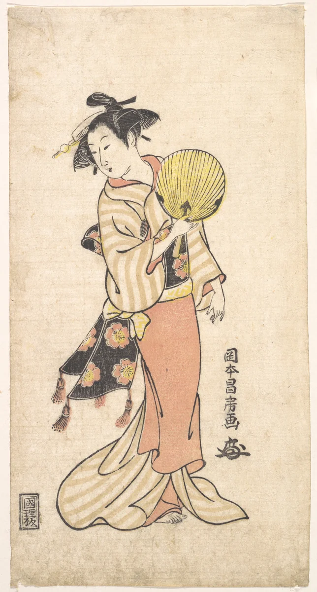 Girl with Fan by Masafusa, print, 1750-1770