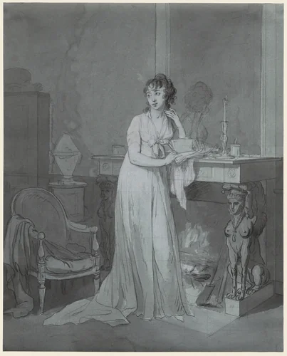 Woman in Front of a Fireplace by Louis-Léopold Boilly, drawing, 1805-1807