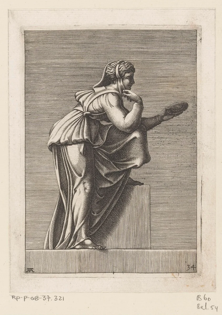 Vrouw met spiegel by Unknown, print, 1585