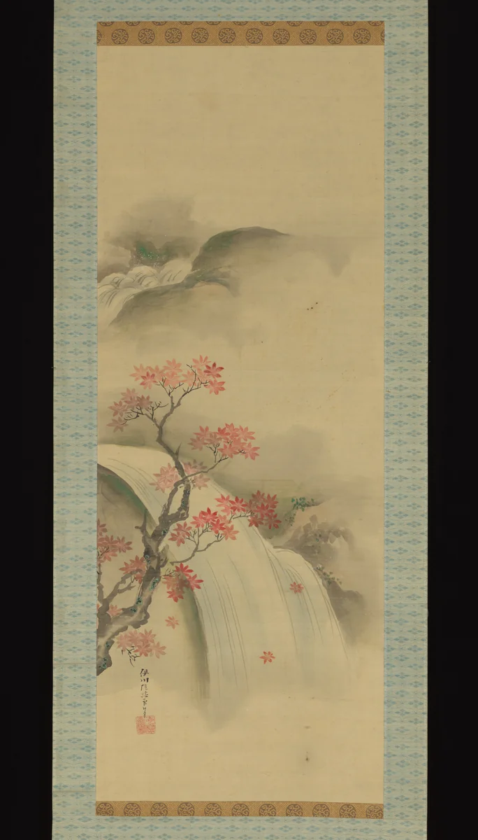 Waterfall and Maple Tree by Kano Seisen’in, painting, 1775-1828