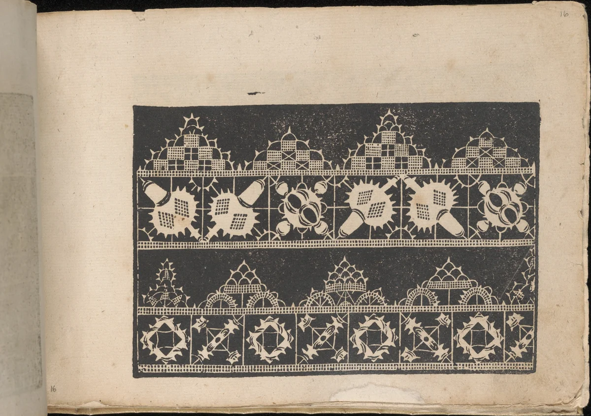 Fiori di Ricami Nuovamente Posti in Luce, page 16 (recto) by Matteo Florimi, book, 1591
