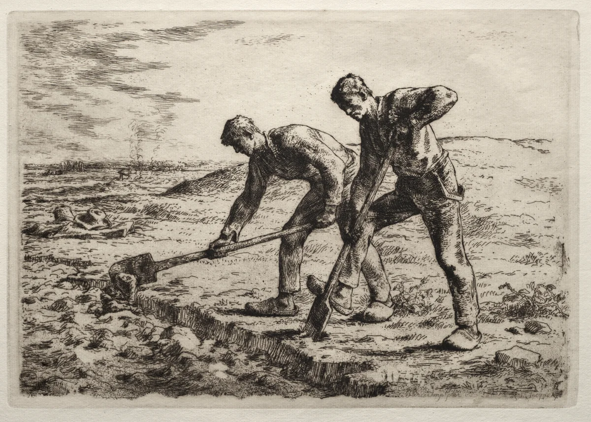 The Diggers by Jean-François Millet, print, 1855-1856