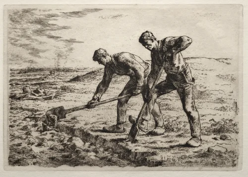 The Diggers by Jean-François Millet, print, 1855-1856