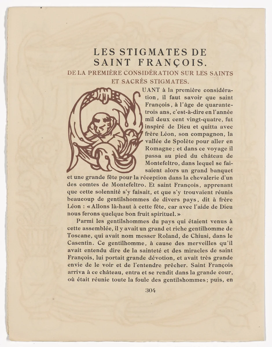 Pictorial initial (page 304) from Les Petites Fleurs de St. François (The Little Flowers of St. Francis) by Émile Bernard, illustrated book, 1928