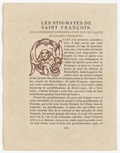Pictorial initial (page 304) from Les Petites Fleurs de St. François (The Little Flowers of St. Francis) by Émile Bernard, illustrated book, 1928