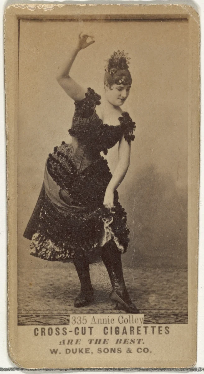 Card Number 335, Annie Colley, from the Actors and Actresses series (N145-3) issued by Duke Sons & Co. to promote Cross Cut Cigarettes by W. Duke, Sons & Co., photograph, 1880-1889