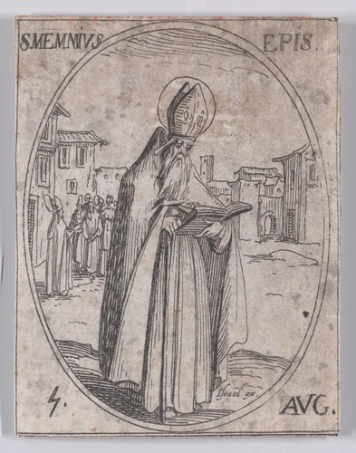 S. Memmie, évêque (St. Memmius, Bishop), August 5th, from "Les Images De Tous Les Saincts et Saintes de L'Année" (Images of All of the Saints and Religious Events of the Year) by Jacques Callot, print, 1636
