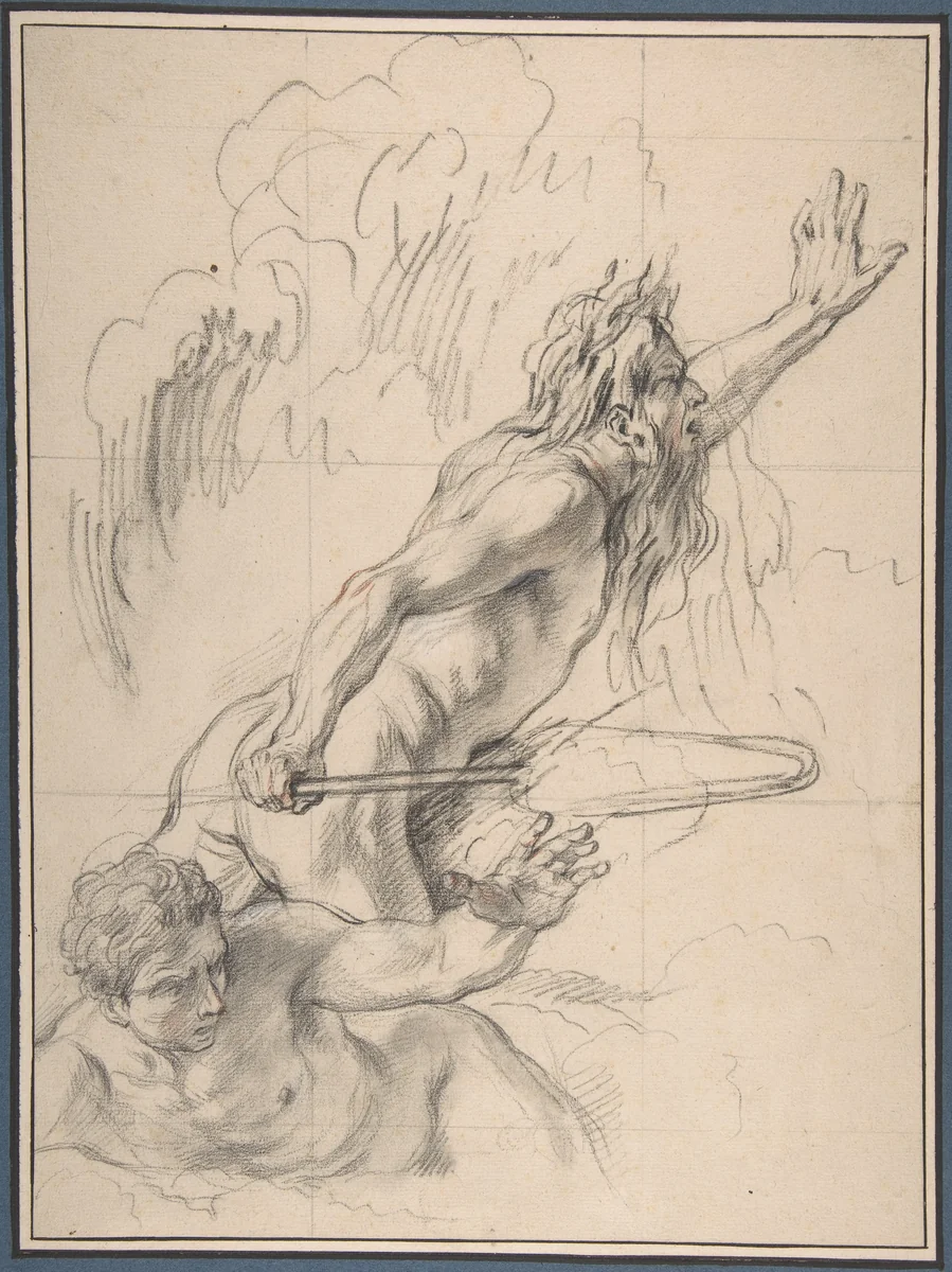 River God and Another Male Figure by Charles-Antoine Coypel, drawing, 1705-1752
