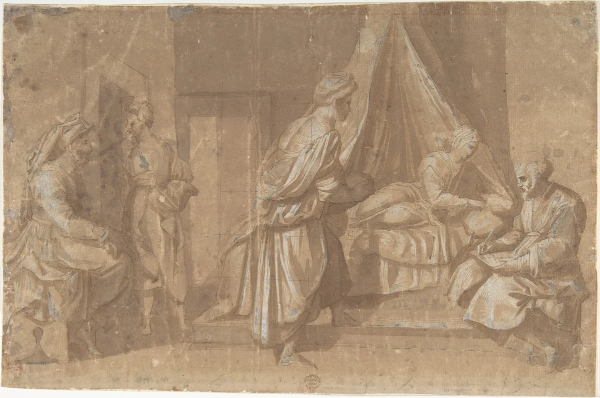 The Birth of Saint John the Baptist by Andrea del Sarto, drawing, 1500-1600