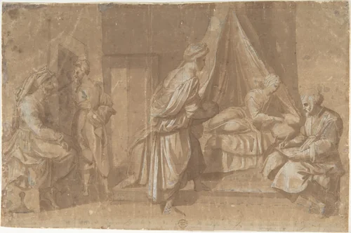 The Birth of Saint John the Baptist by Andrea del Sarto, drawing, 1500-1600