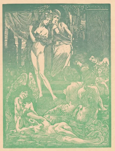 Negen fantastische vrouwenfiguren by Johannes Josephus Aarts, print, 1897