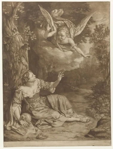 Hagar en Ismaël in de wildernis by Nicolaas Verkolje, print, 1695