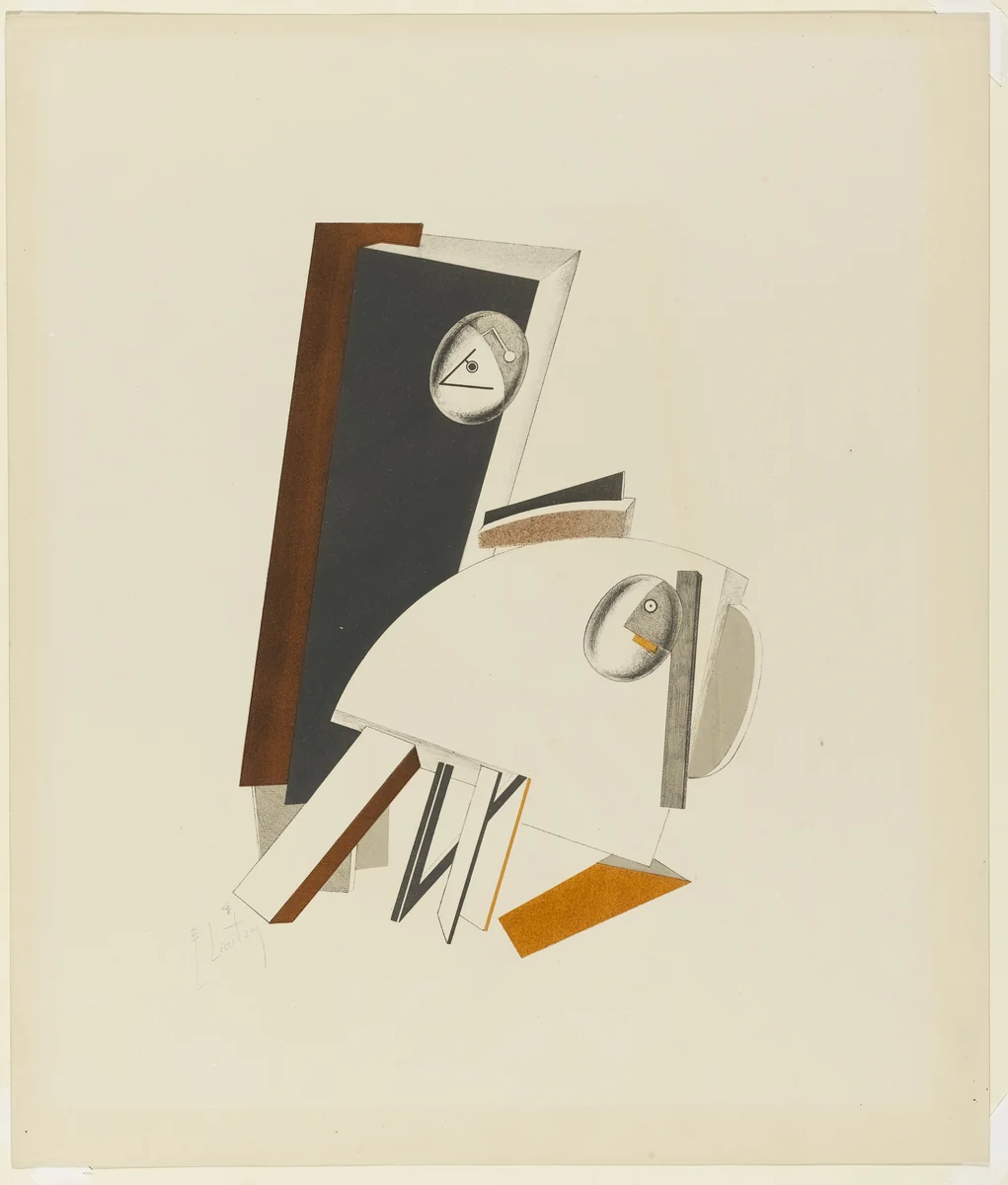 Anxious Ones (Ängstliche) from Figurines: The Three-Dimensional Design of the Electro-Mechanical Show Victory over the Sun (Figurinen, die plastische Gestaltung der elektro-mechanischen Schau Sieg über die Sonne) by El Lissitzky, print, 1920