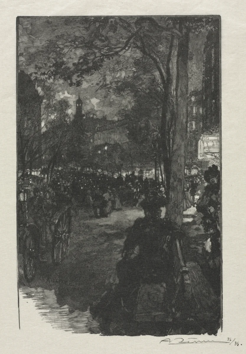 Boulevard Montmartre, Evening by Auguste Louis Lepère, print, 1890