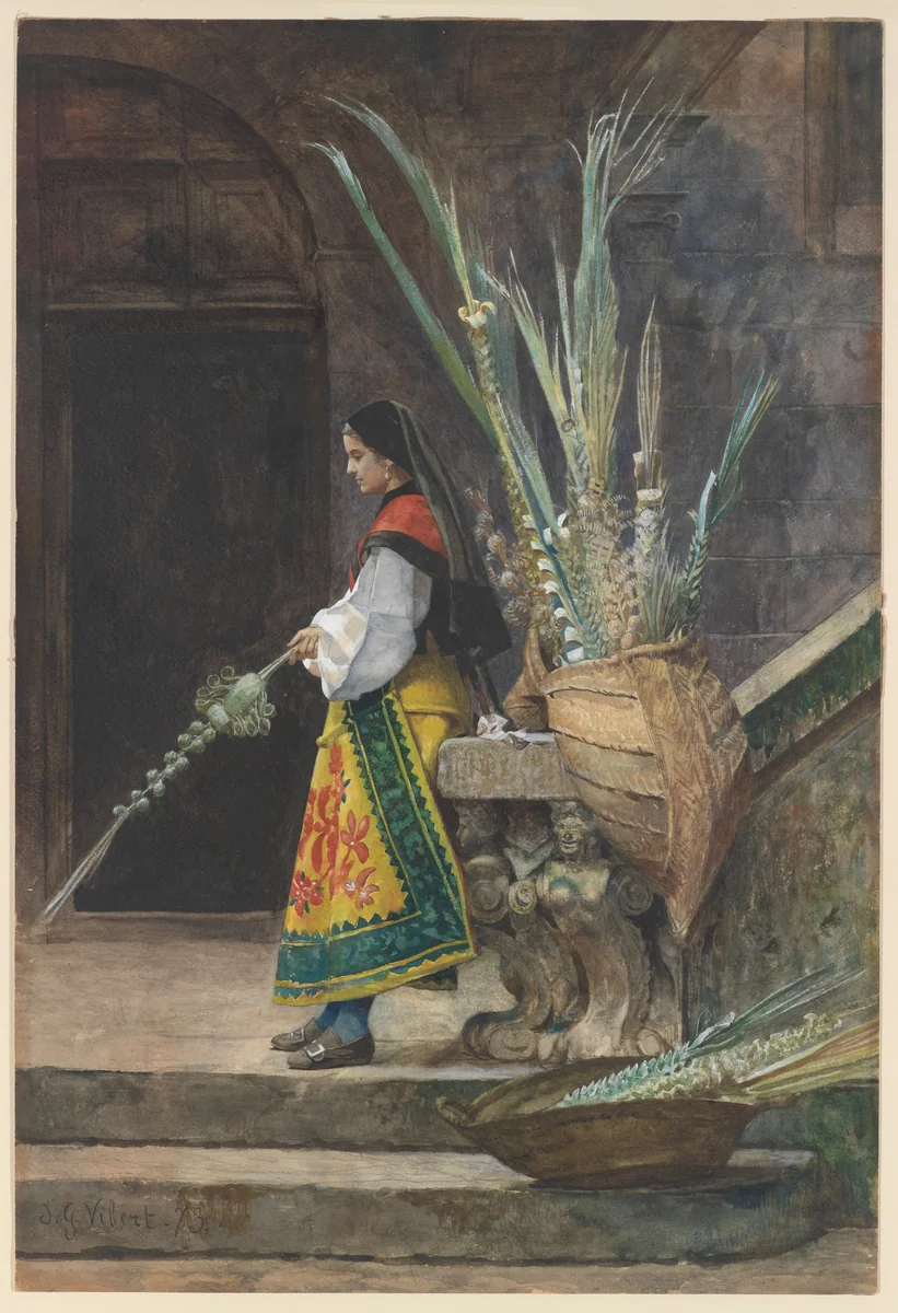 Palm Sunday in Spain by Jean-Georges Vibert, drawing, 1873