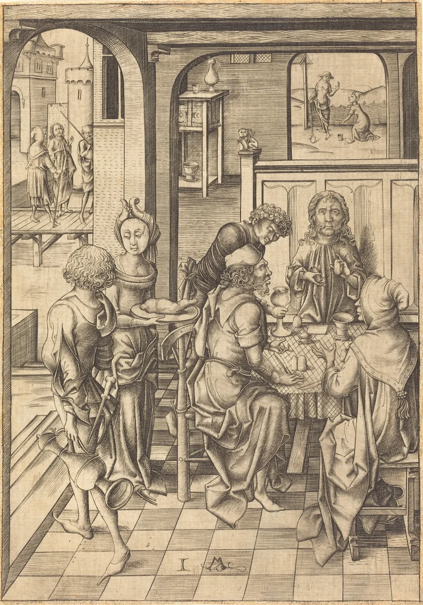 Christ at Emmaus by Israhel van Meckenem, print, 1480
