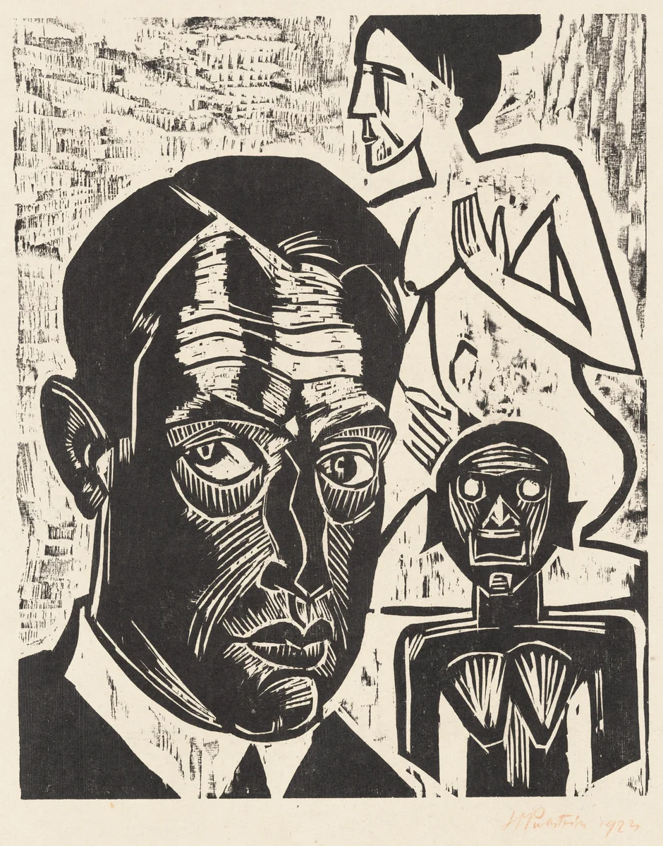 Self-Portrait in Studio (Selbstsildnis im Atelier) by Max Pechstein, print, 1922