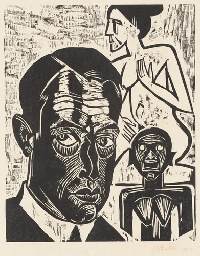 Self-Portrait in Studio (Selbstsildnis im Atelier) by Max Pechstein, print, 1922