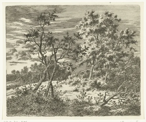 Boomrijk landschap met ruiter en voetganger by Ernst Willem Jan Bagelaar, print, 1798-1837