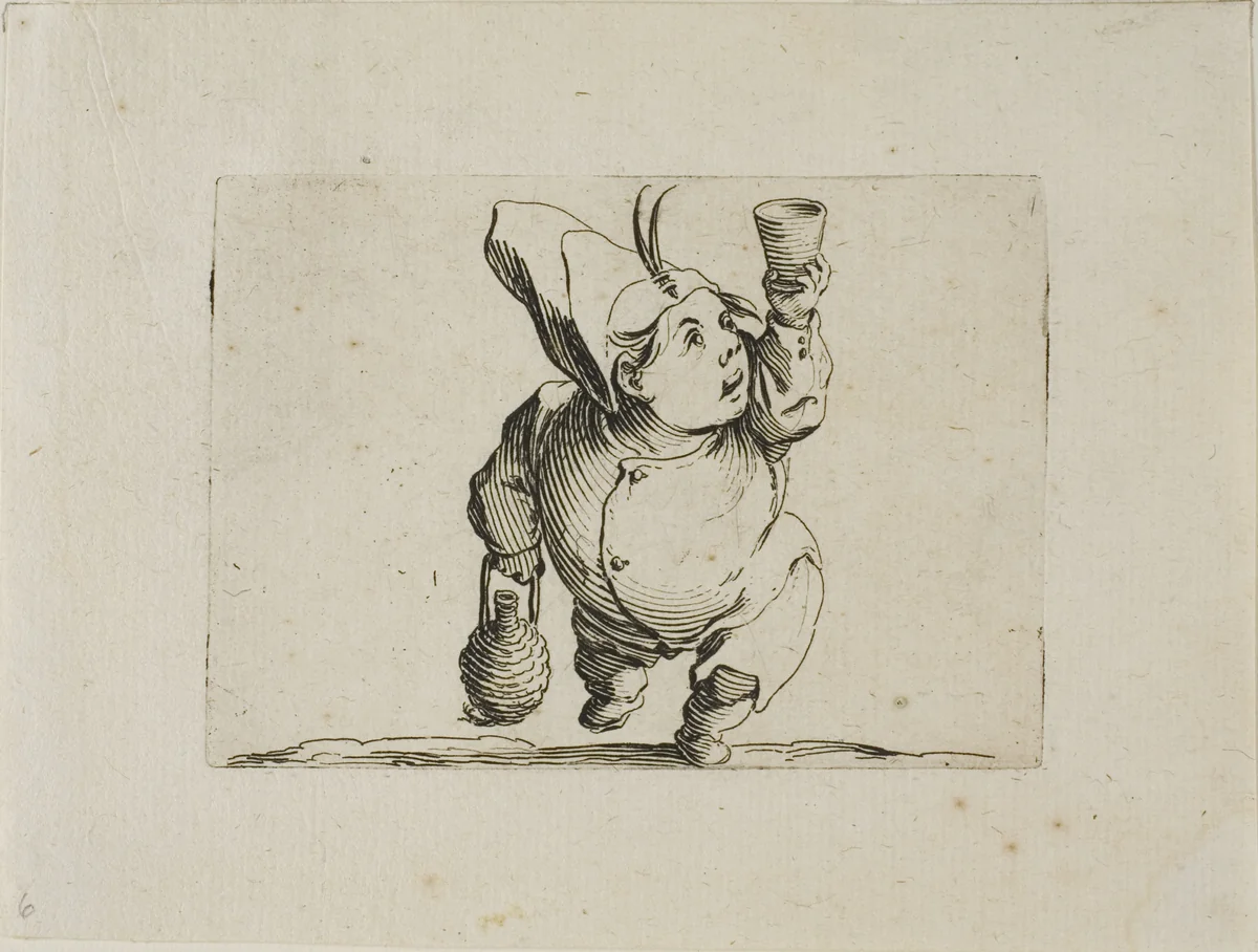 The Drinker Seen from the Front, from Varie Figure Gobbi by Jacques Callot, print, 1616