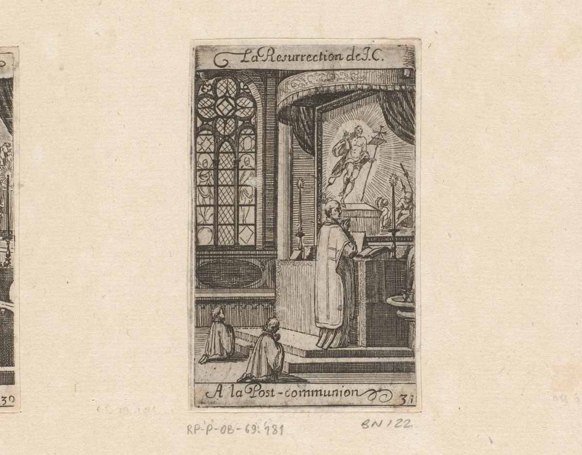 Priester met twee misdienaars voor een altaar by Sébastien Leclerc, print, 1661