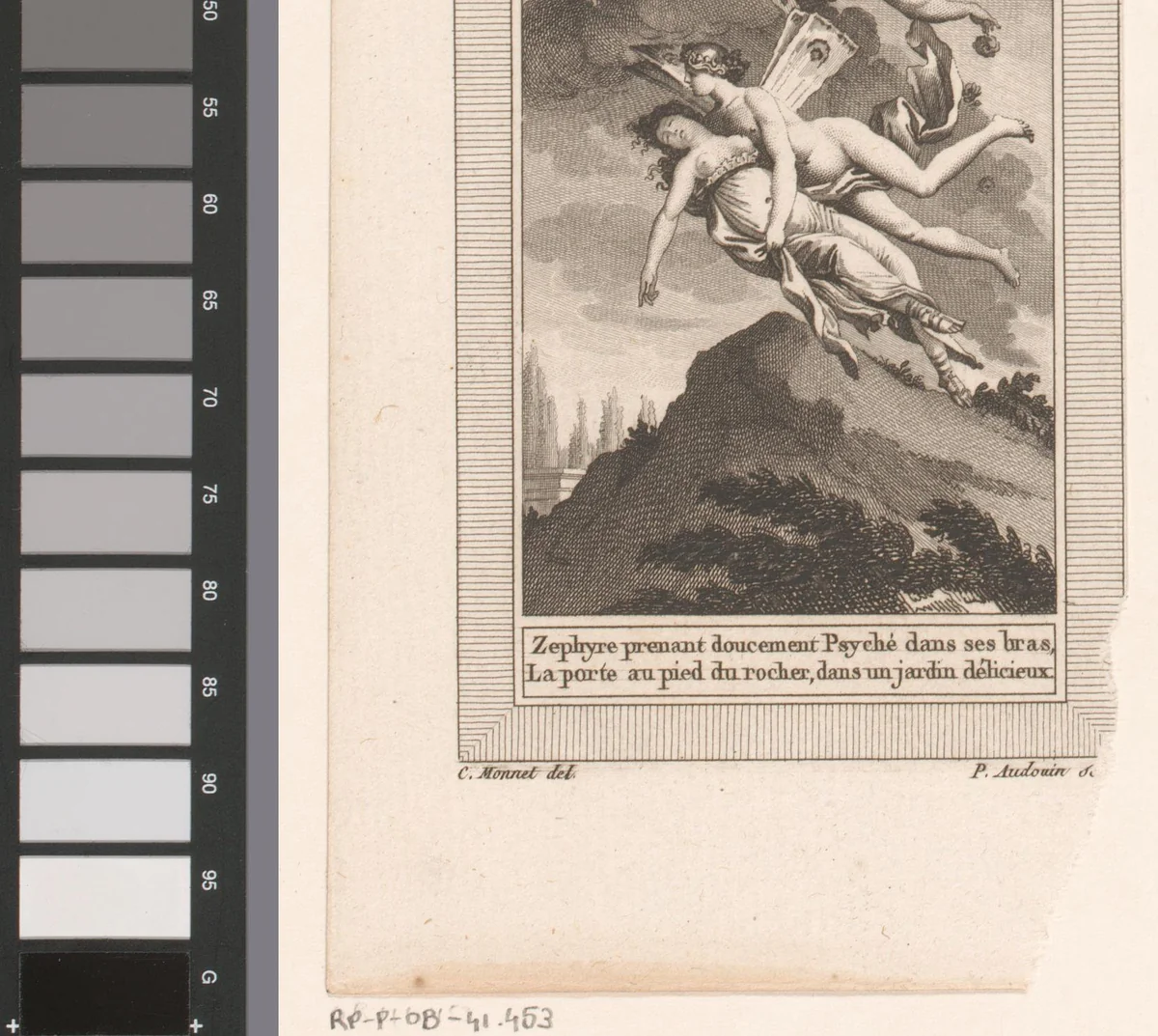 Zephyrus redt Psyche by Pierre Audouin, print, 1801