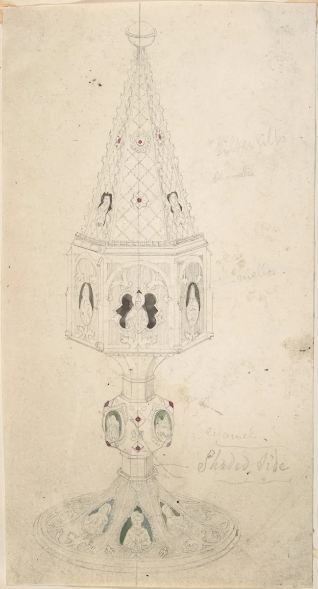 Liturgical Box with Enamelled Ornament by anonymous, drawing, 1850-1900