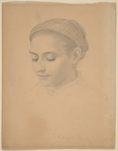 Head of a Young Woman by Eastman Johnson, drawing, 1850