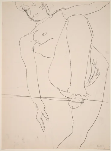 Untitled [female nude balancing on line] [verso] by Richard Diebenkorn, drawing, 1955-1967