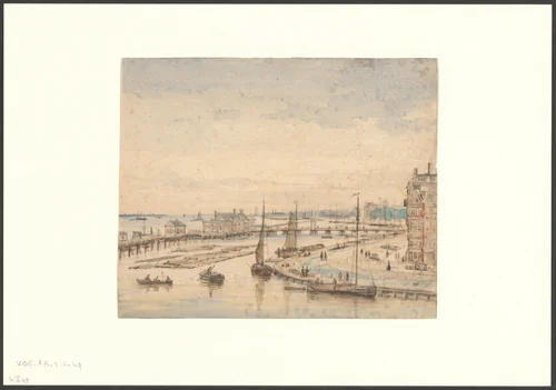 Gezicht op de Haringpakkerij en de Nieuwe Stadsherberg by Nicolaas Johannes Roosenboom, drawing, 1815-1880