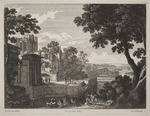 Large Landscape with a Ruined Abbey by Gabriel Perelle, print, 1603-1677