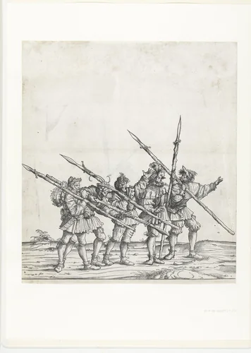 Jagers te voet bij de berenjacht by Hans Burgkmair, print, 1483-1526