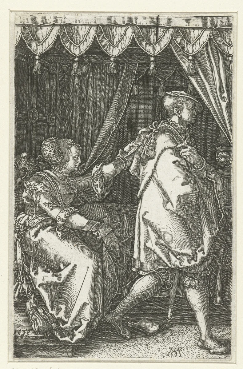 Jozef en de vrouw van Potifar by Unknown, print, 1532