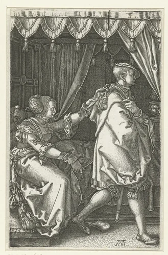 Jozef en de vrouw van Potifar by Unknown, print, 1532