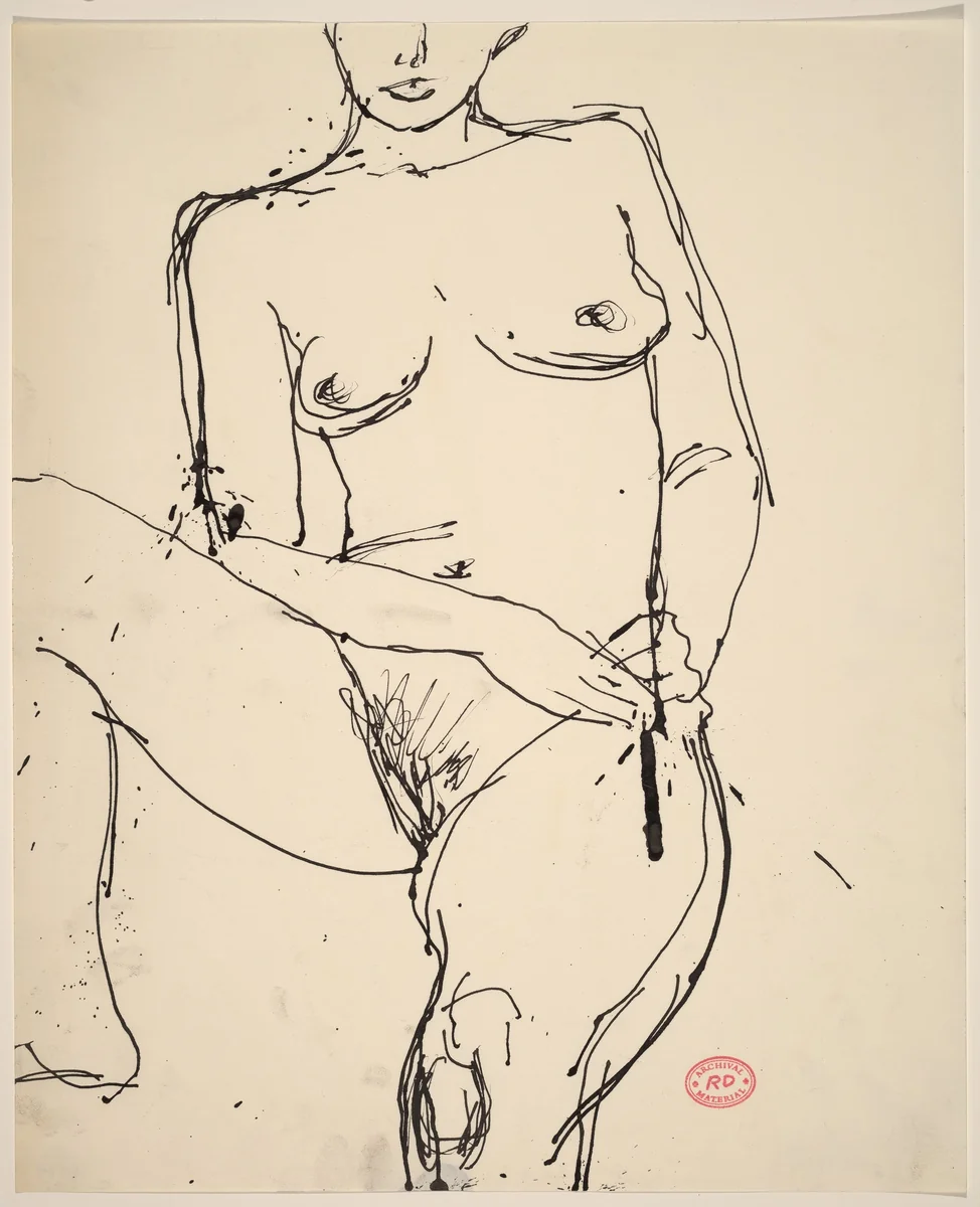 Untitled [female nude with hands on left hip] by Richard Diebenkorn, drawing, 1955-1967