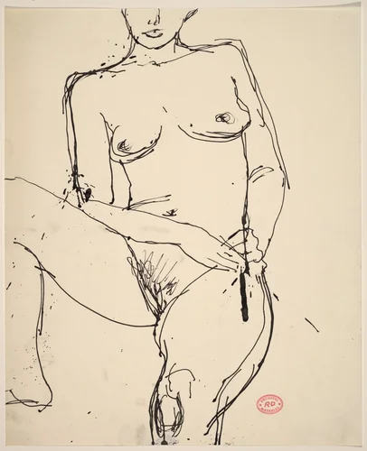 Untitled [female nude with hands on left hip] by Richard Diebenkorn, drawing, 1955-1967
