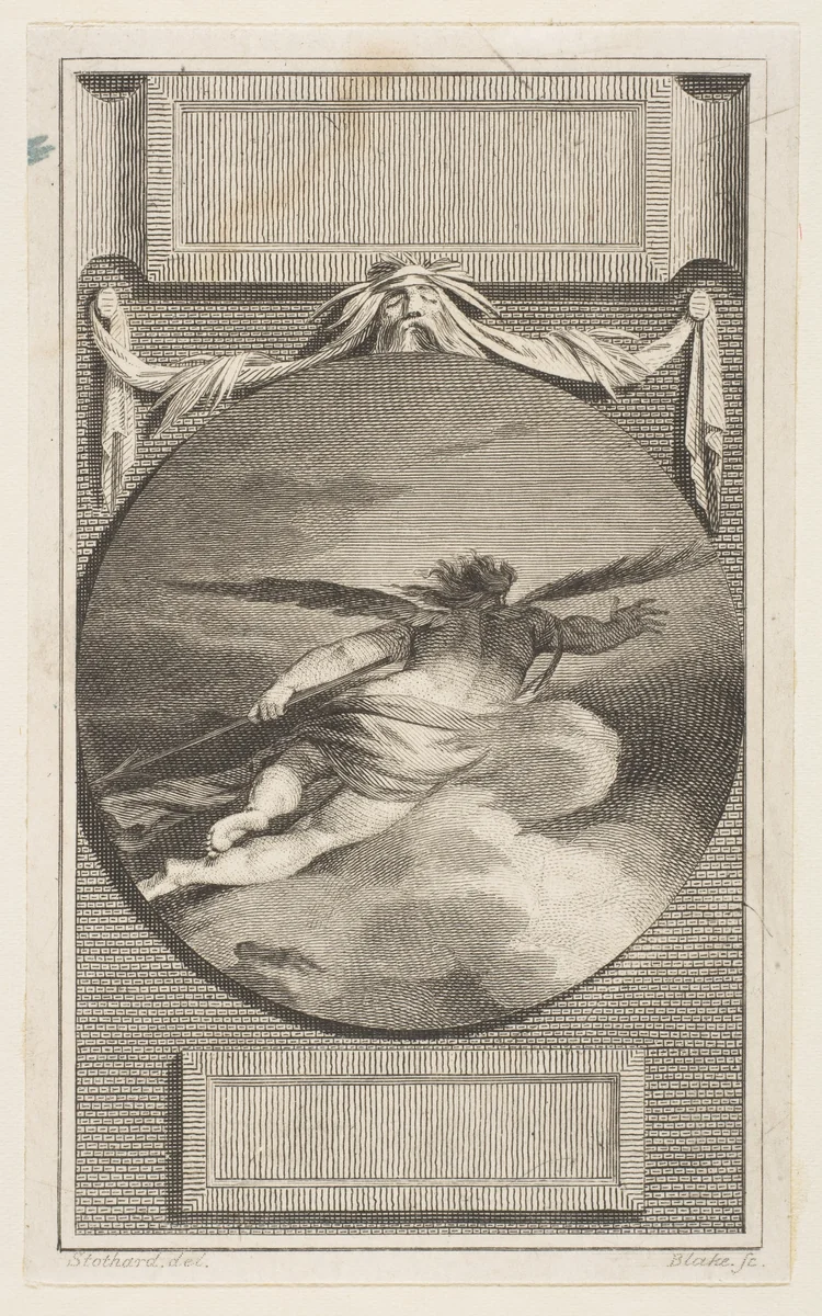 Winged Figure Flying Through Clouds, from Bell's "Poets" by William Blake, print, 1790