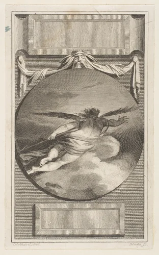 Winged Figure Flying Through Clouds, from Bell's "Poets" by William Blake, print, 1790