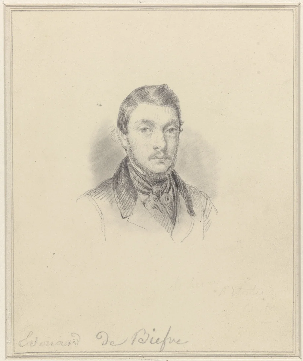 Zelfportret van Eduard de Biefve by Edouard De Biefve, drawing, 1830-1842