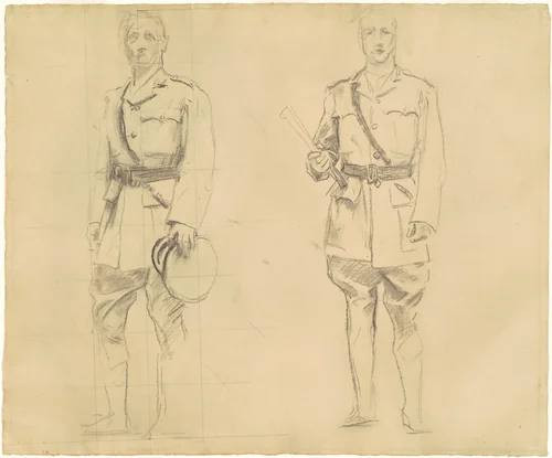 Studies of Generals Plumer and Haig for "General Officers of World War I" [recto] by John Singer Sargent, drawing, 1920-1922