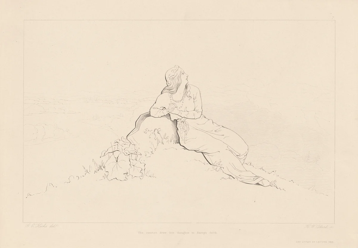 The Sunrise Drew Her Thoughts to Europe by H. W. Collard, print, 1846