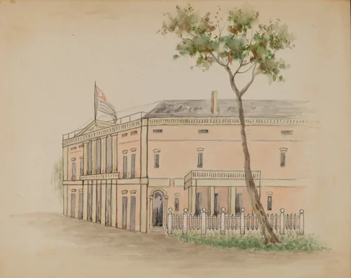 House with Flag by American 20th Century, index of american design, 1935-1942